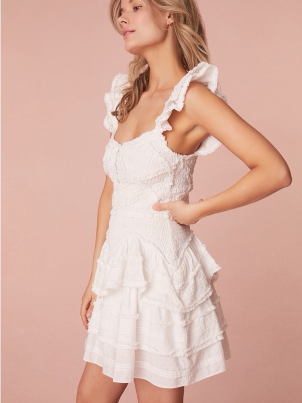 LoveShackFancy Marsinia White Ruffled Mini Dress (126)